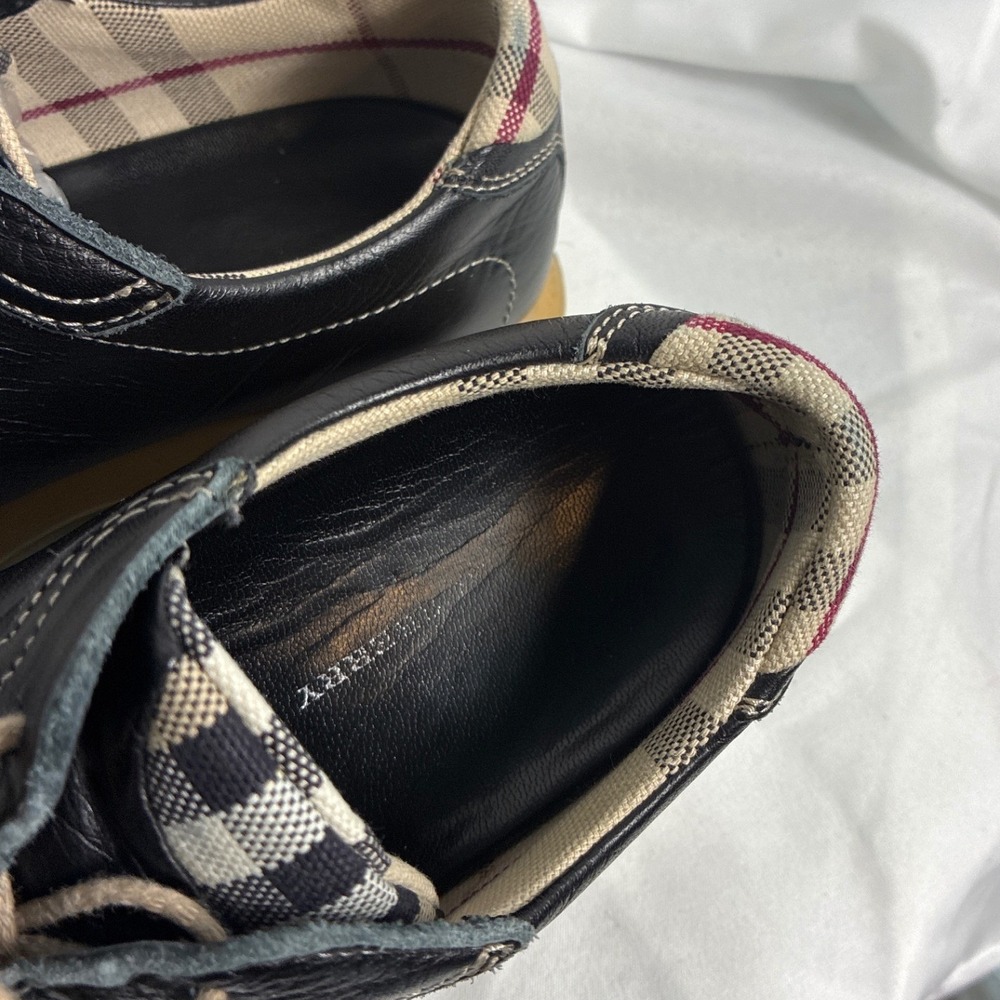 Burberry Black Leather Nova Check Trim Low Top Sneakers Shoes Size 35 - Picture 6 of 8
